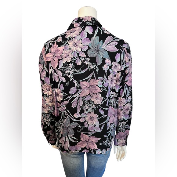 ⚡️SOLD⚡️VINTAGE 80s Jeremy Scott Braemar Black Floral Print Button Up Shirt - Picture 6 of 8